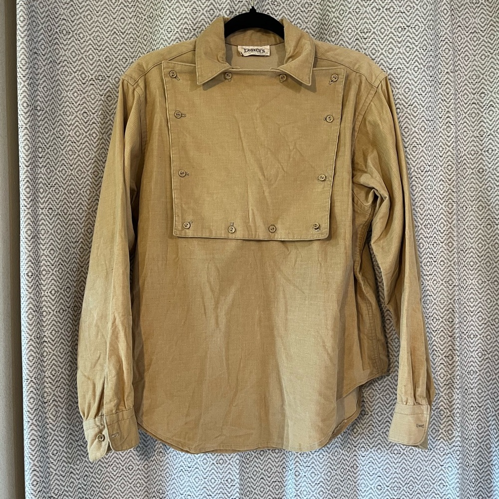 Leiters Vintage Workwear Button Up Chefs Shirt Tan Corduroy Size Large